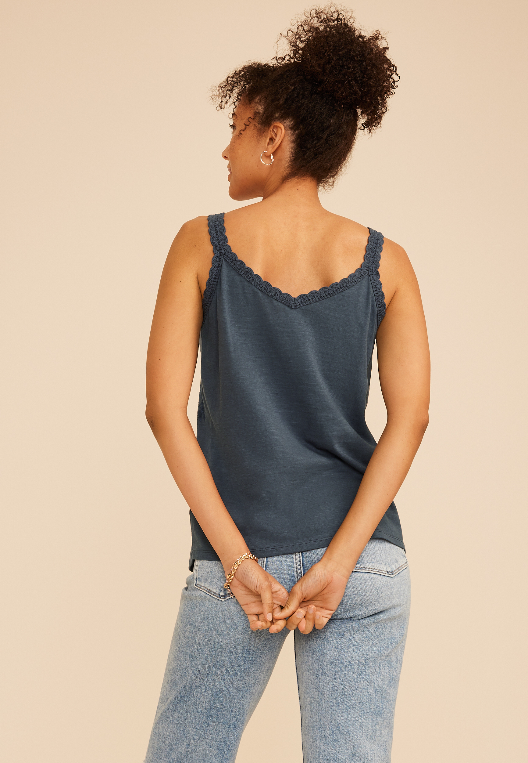 Embroidered Scalloped Trim Tank Top, C180, large