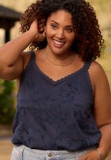 Plus Size Embroidered Scalloped Trim Tank Top, C180, small