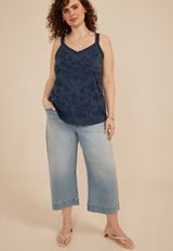 Plus Size Embroidered Scalloped Trim Tank Top, C180, small
