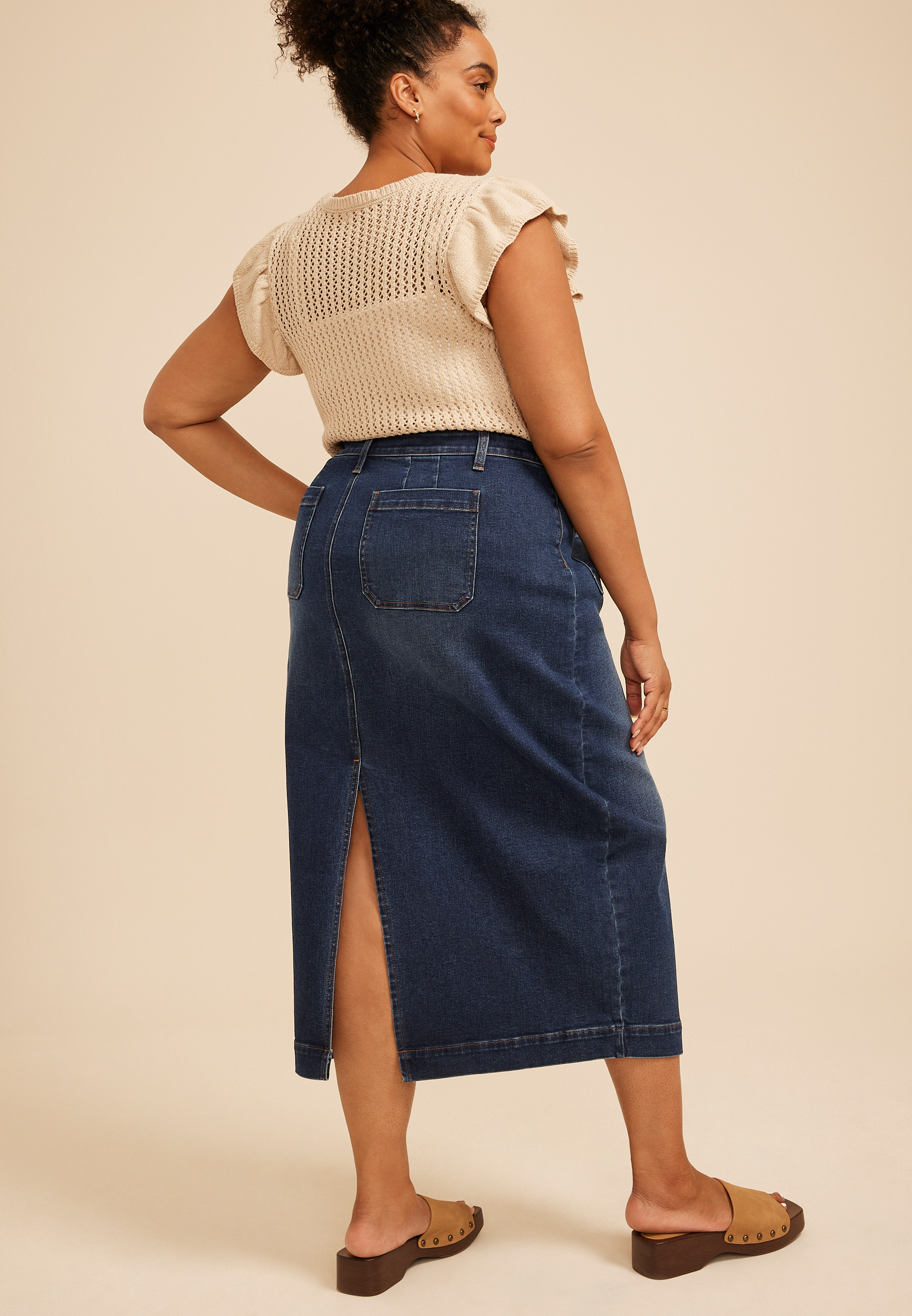 Plus Size m jeans by maurices&trade; High Rise Patch Pocket Denim Skirt, C258, large