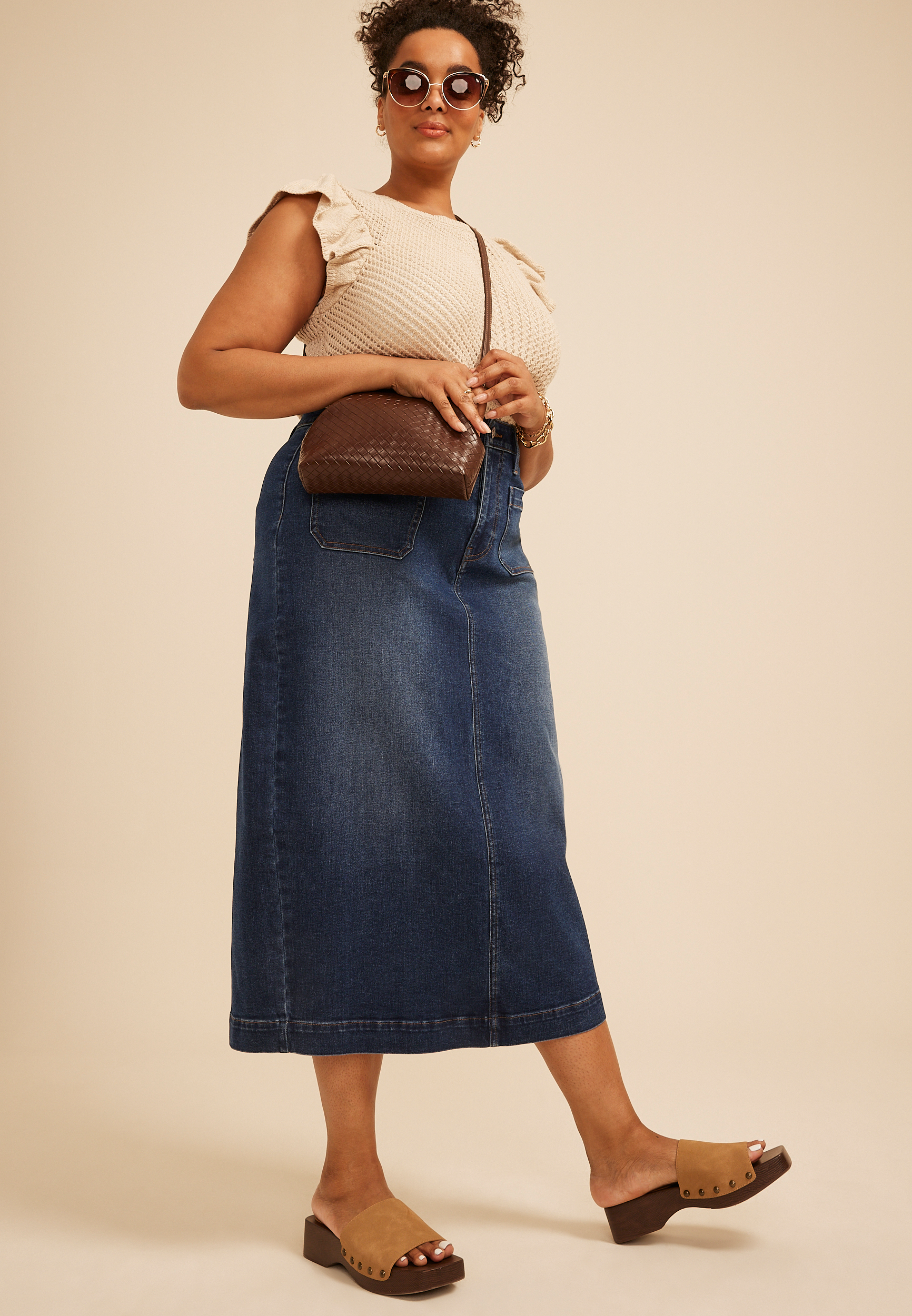 Plus Size m jeans by maurices&trade; High Rise Patch Pocket Denim Skirt, C258, large