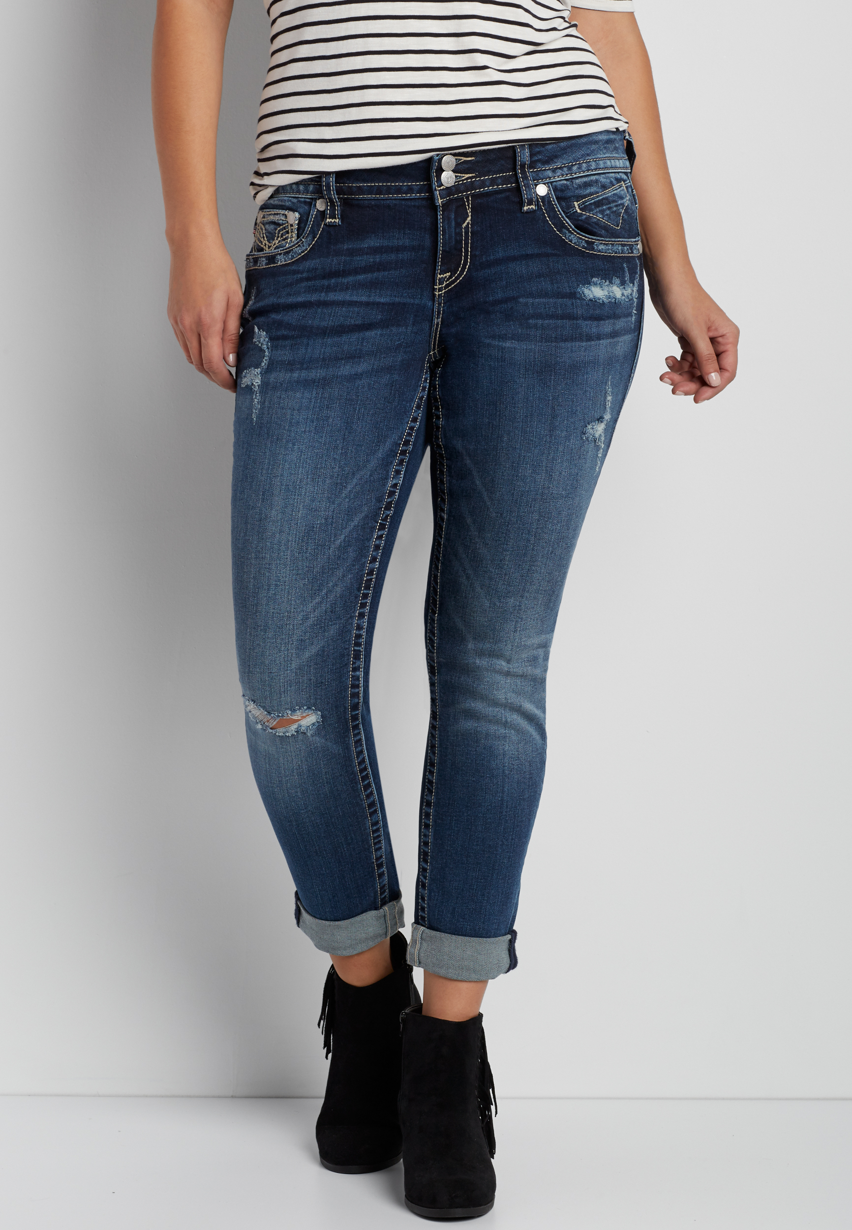 Vigoss® plus size boyfriend jeans with destruction | maurices