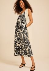 Bare Leaf Print V Neck Wide Leg Jumpsuit, C1756, small