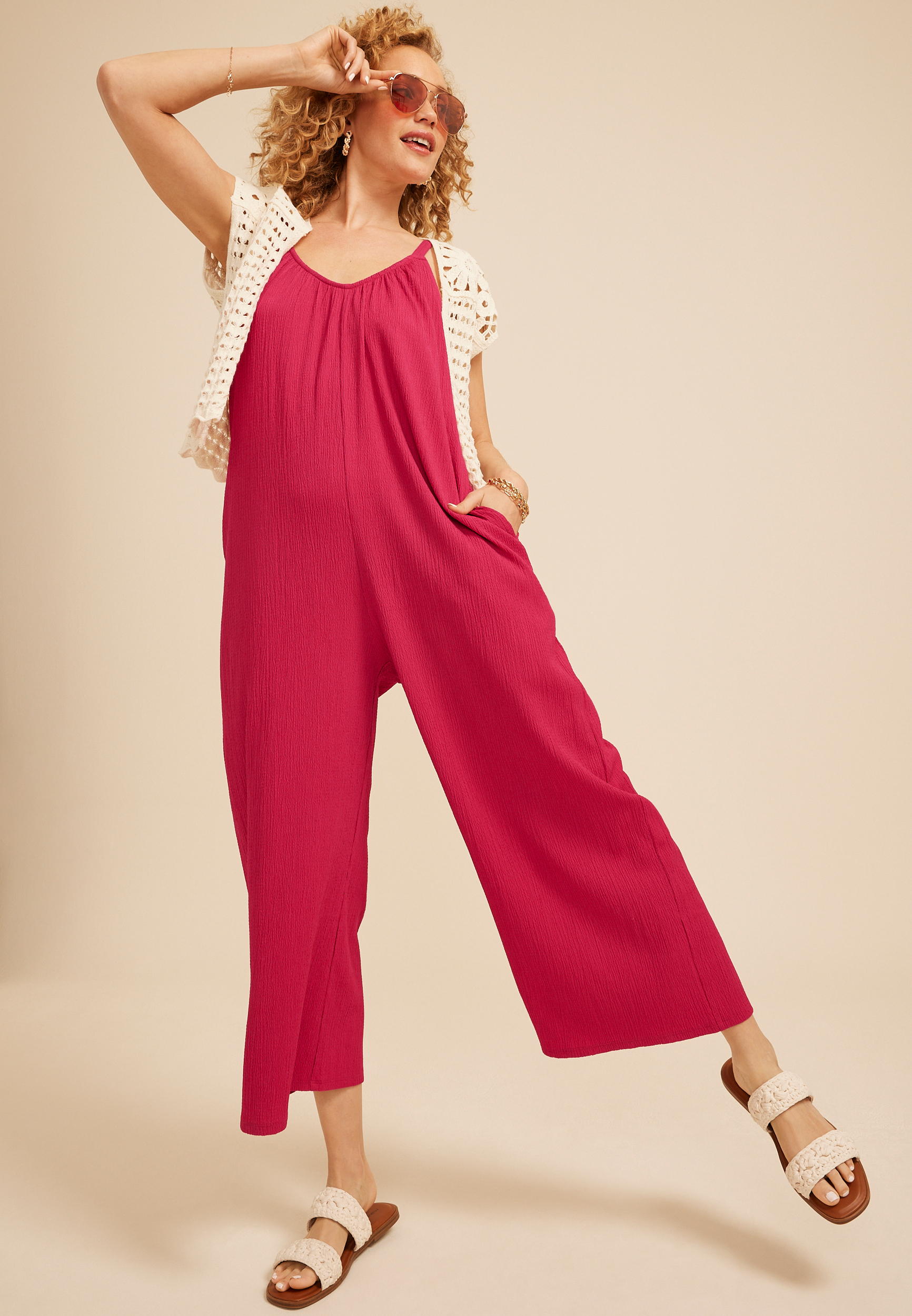 Bare V Neck Wide Leg Jumpsuit, C9513, large