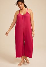 Plus Size Bare V Neck Wide Leg Jumpsuit, C9513, small