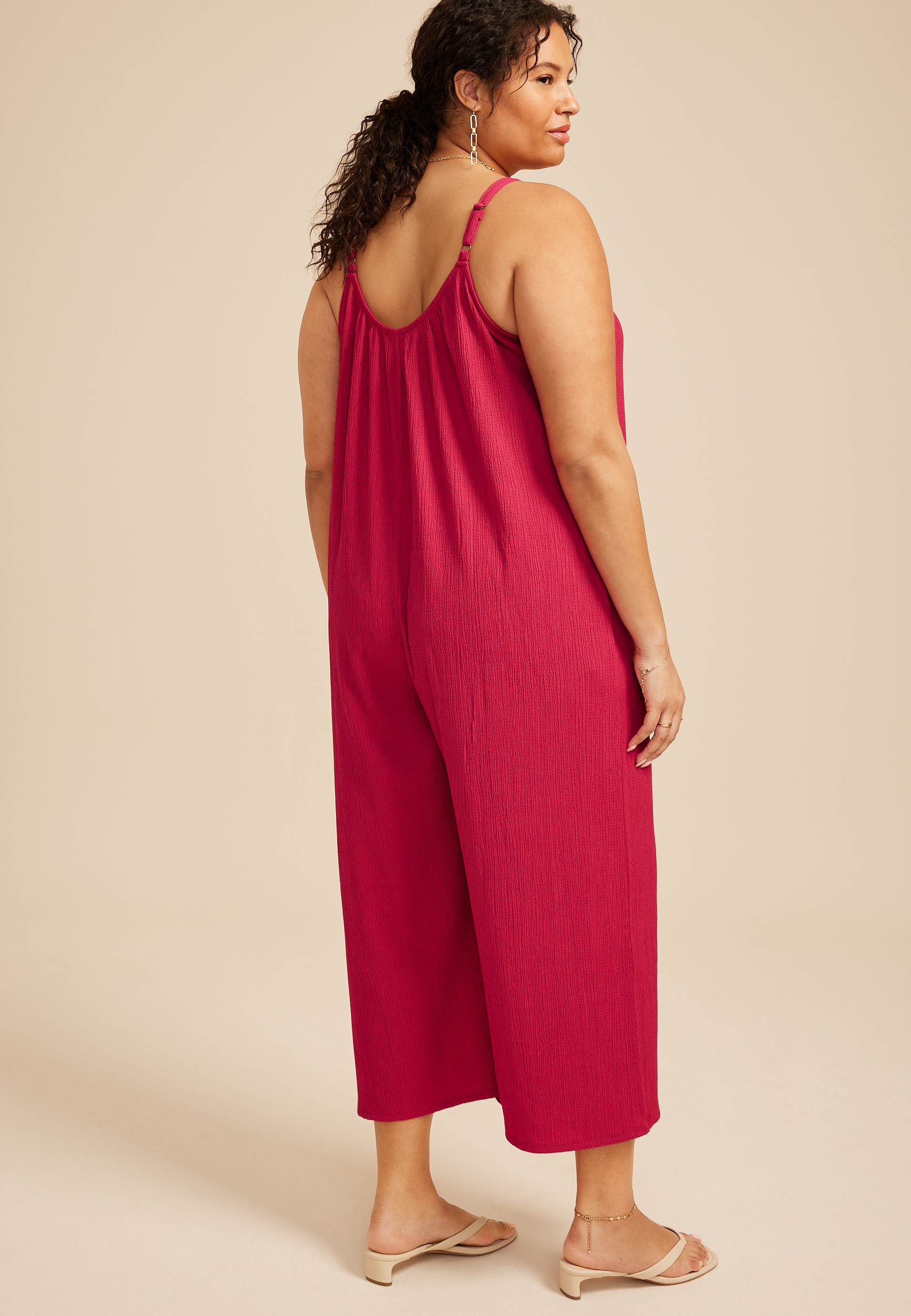 Plus Size Bare V Neck Wide Leg Jumpsuit, C9513, large