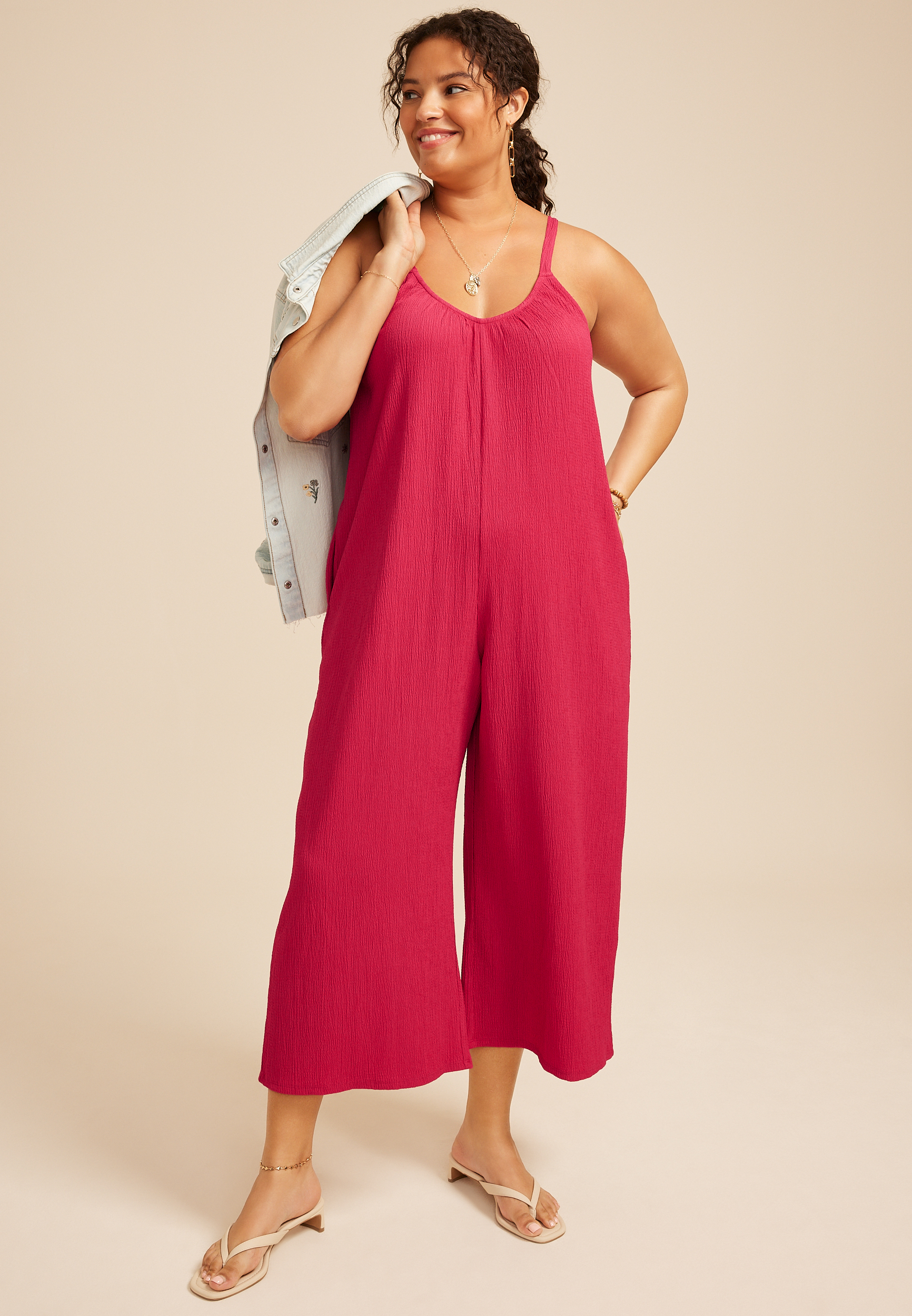 Plus Size Bare V Neck Wide Leg Jumpsuit, C9513, large