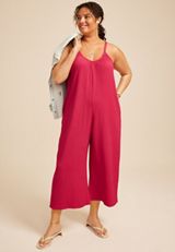 Plus Size Bare V Neck Wide Leg Jumpsuit, C9513, small