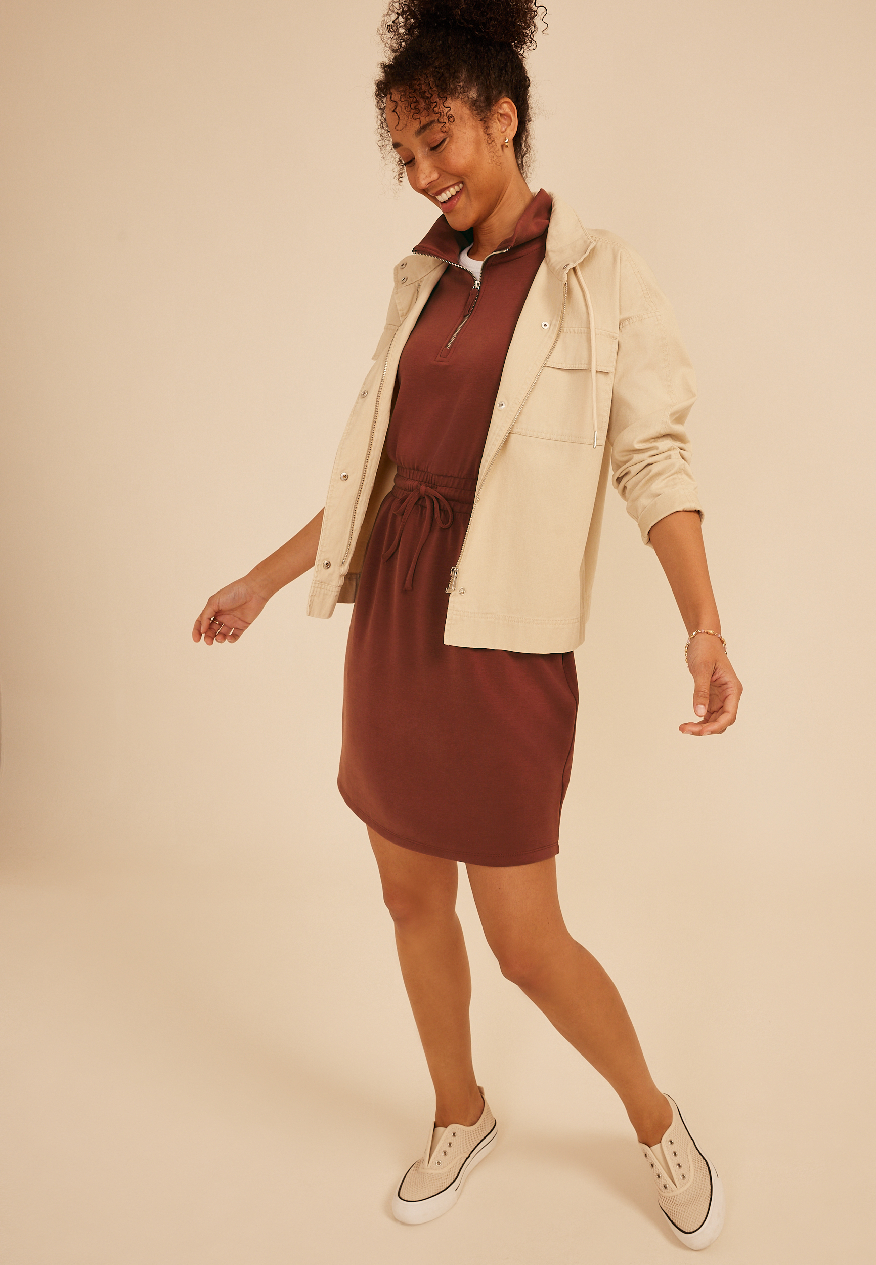 Quarter Zip Scuba Knit Athleisure Dress