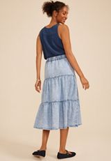 Tiered Pull On Denim Midi Skirt, C3337, small