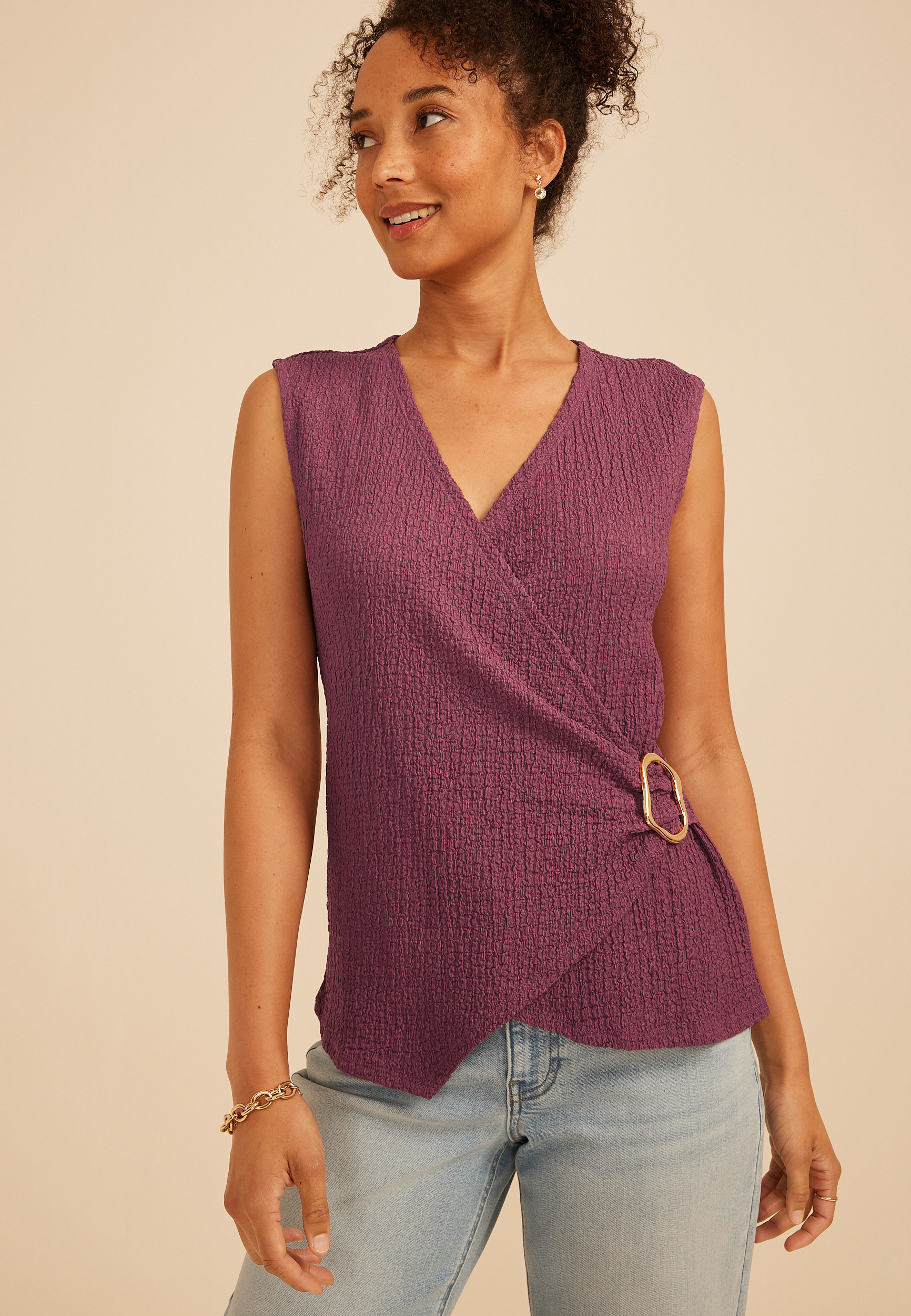 Studio Y Textured Wrap Front Tank Top, C4867, large