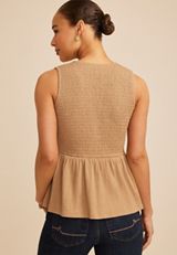 Smocked Tie Front Peplum Tank Top, AMPHORA, small