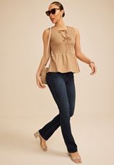 Smocked Tie Front Peplum Tank Top, AMPHORA, small