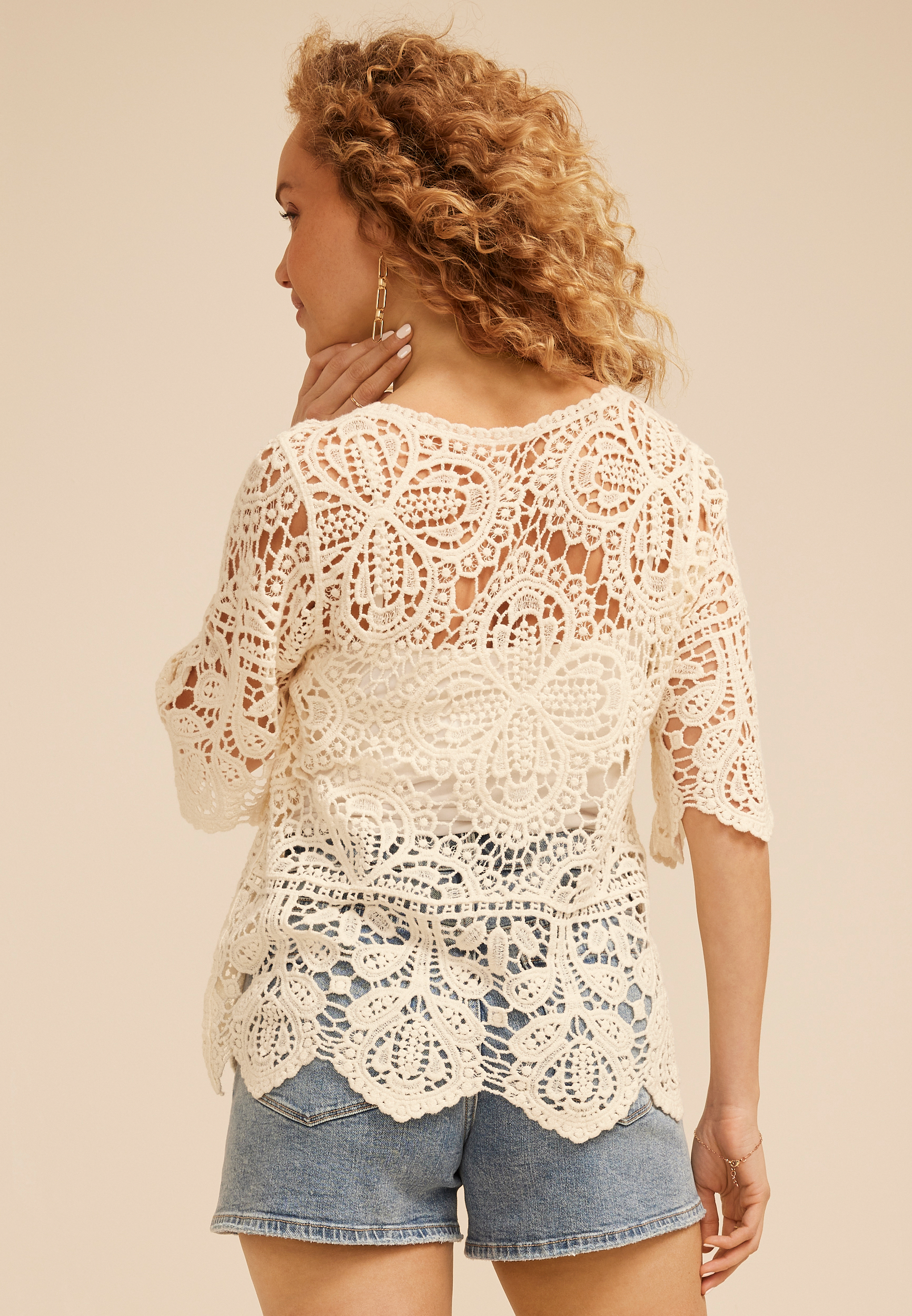 Crochet Lace Scoop Neck Top, C596, large