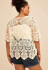 Plus Size Crochet Lace Scoop Neck Top, C596, small