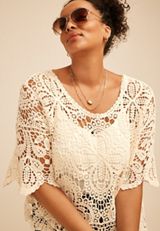 Plus Size Crochet Lace Scoop Neck Top, C596, small