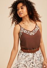 Embroidered V Neck Cami, C6058, small