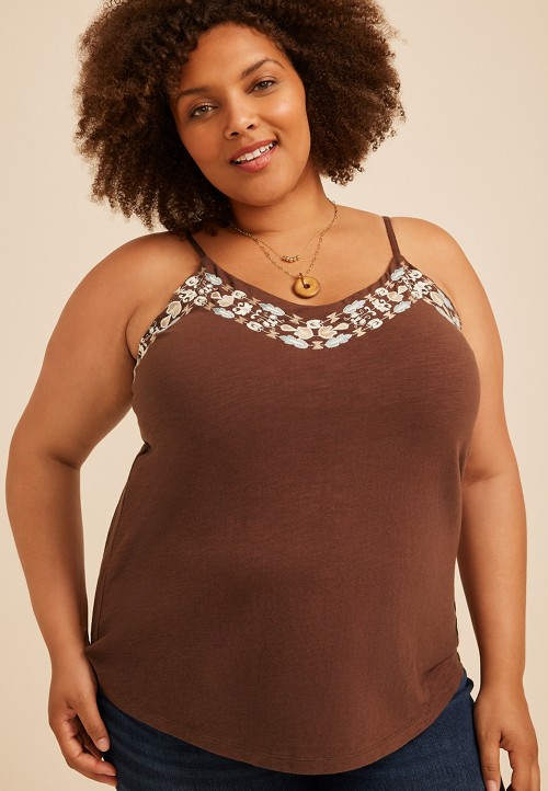 Plus Size Embroidered V Neck Cami | maurices
