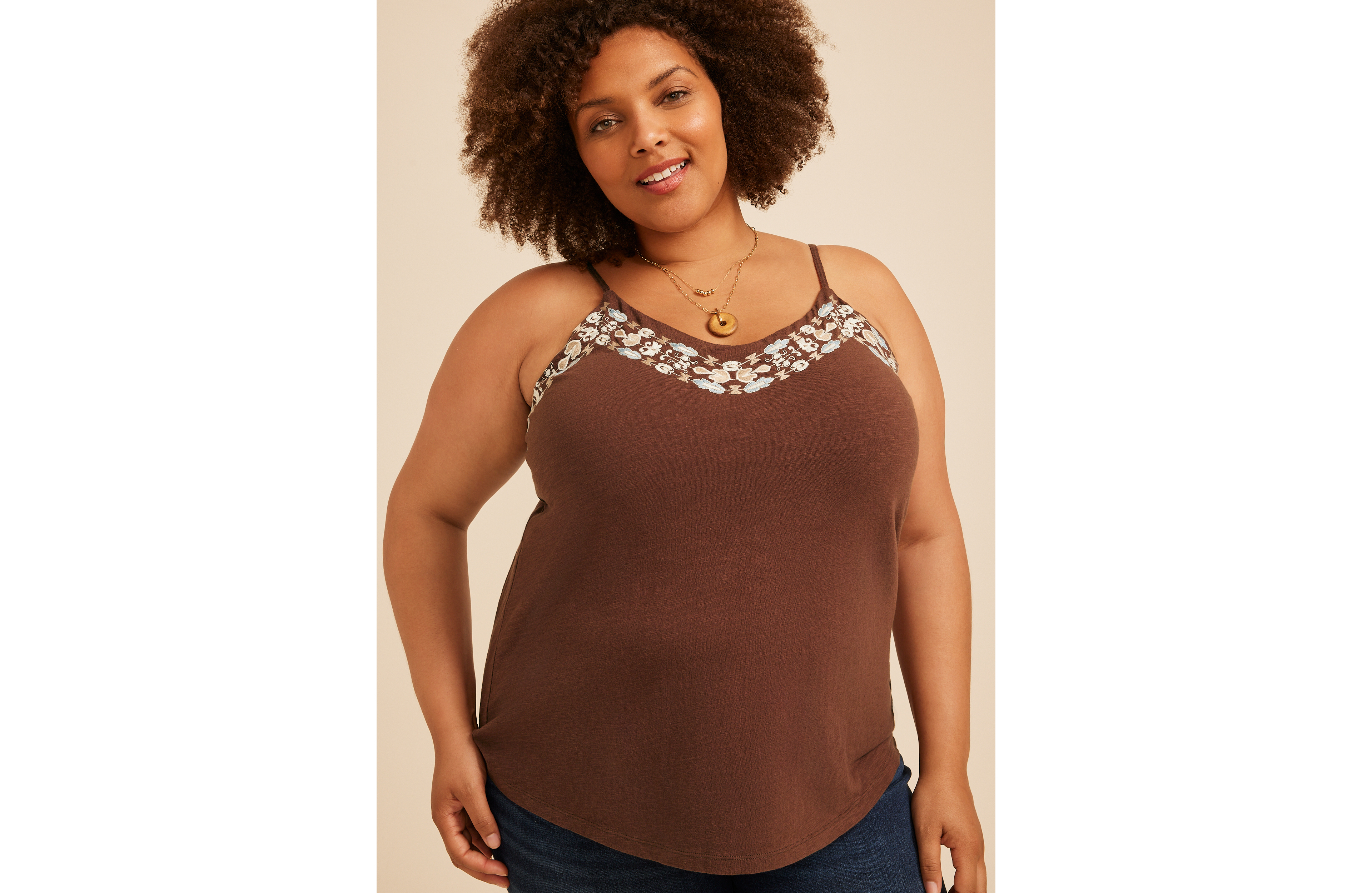 Plus Embroidered V Neck Cami