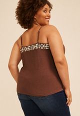 Plus Size Embroidered V Neck Cami, C6058, small