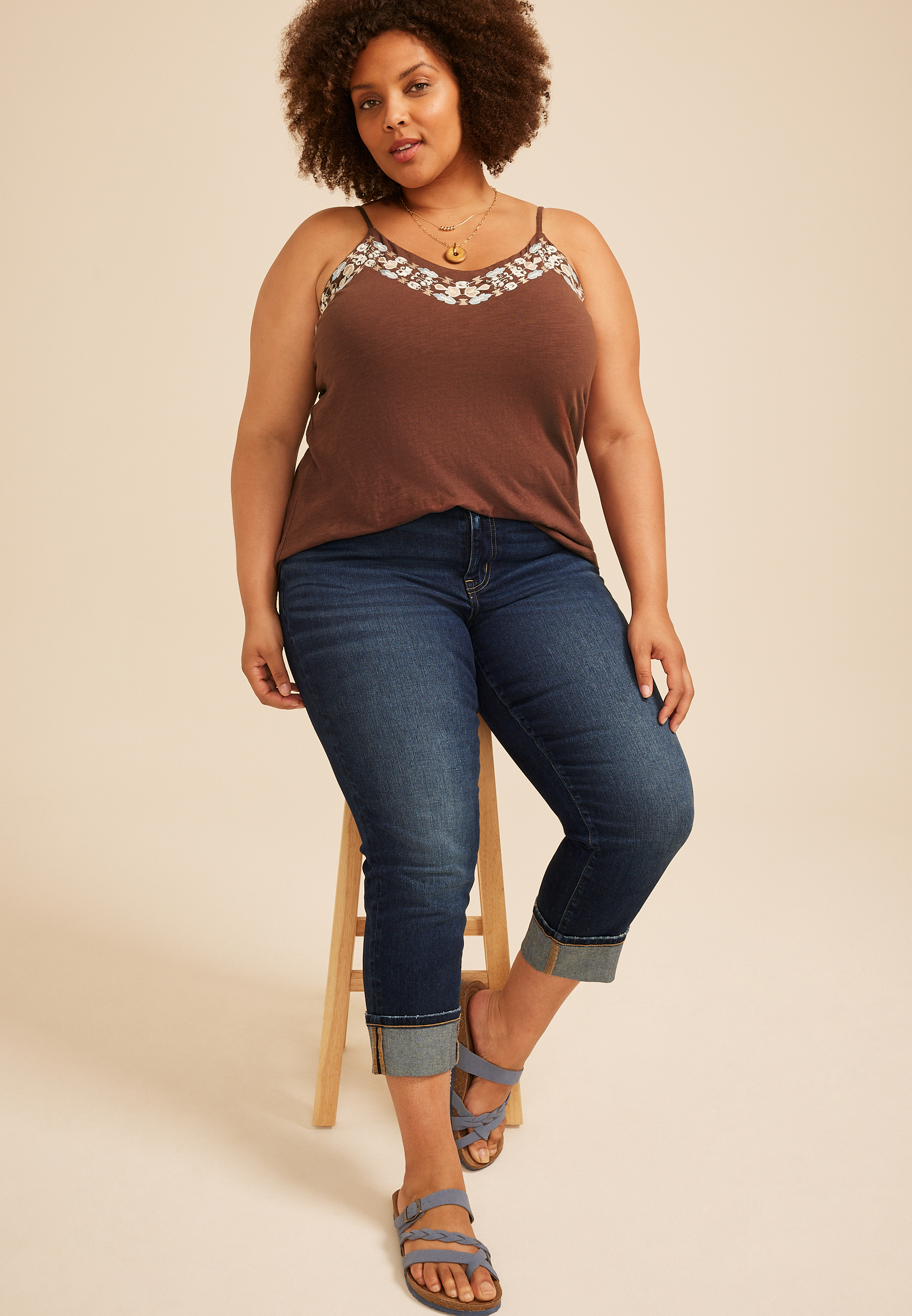 Plus Size Embroidered V Neck Cami | maurices