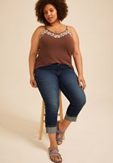 Plus Size Embroidered V Neck Cami, C6058, small