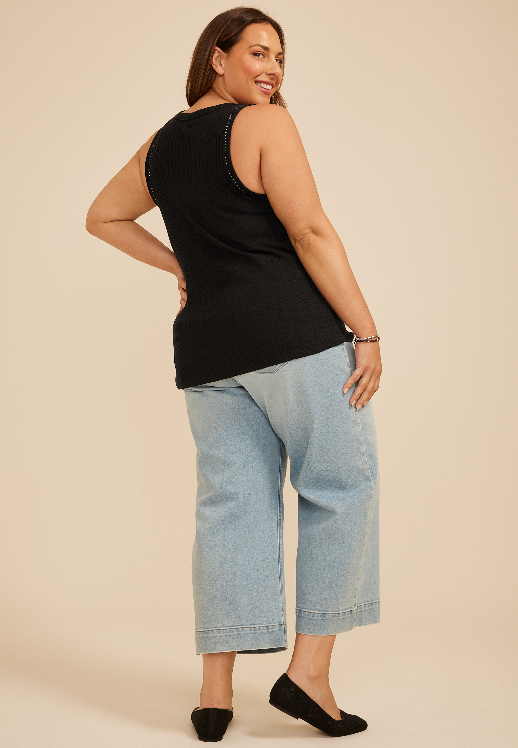 Plus Size Whipstitch Henley Tank Top - thumbnail 5