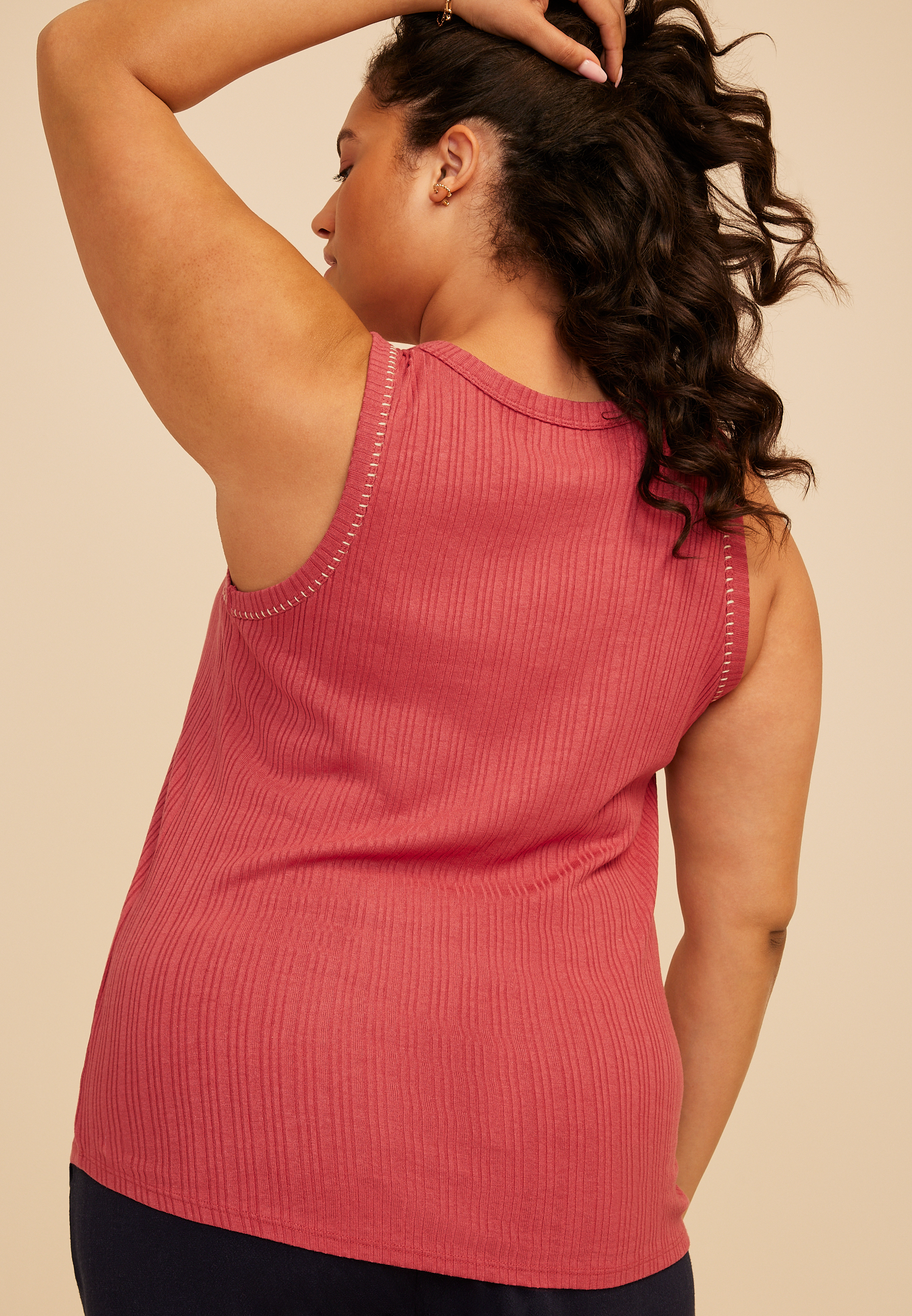 Plus Size Whipstitch Henley Tank Top - thumbnail 8