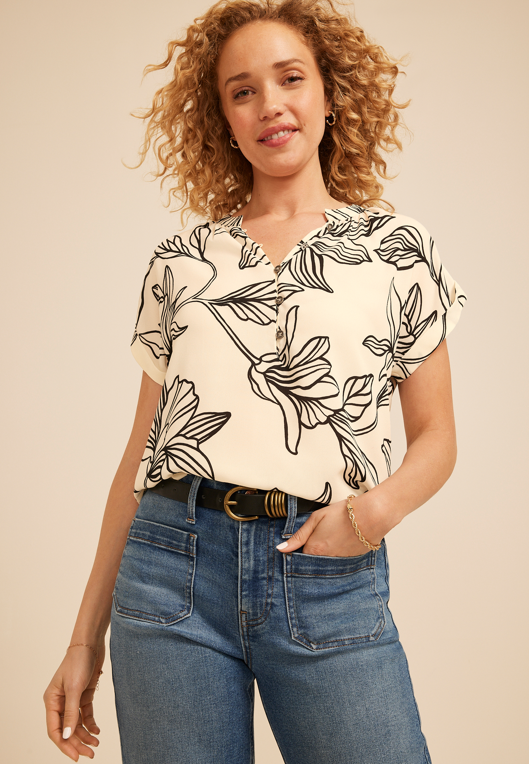 Delton Floral Henley Blouse
