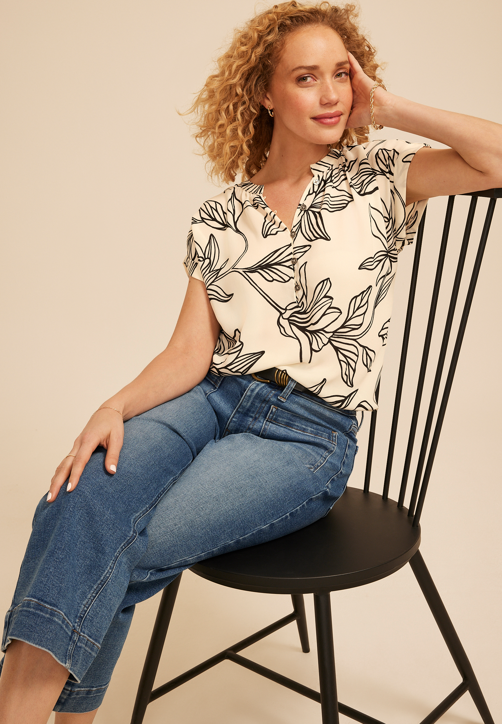Delton Floral Henley Blouse, C5487, large