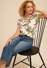 Delton Floral Henley Blouse, C5487, small
