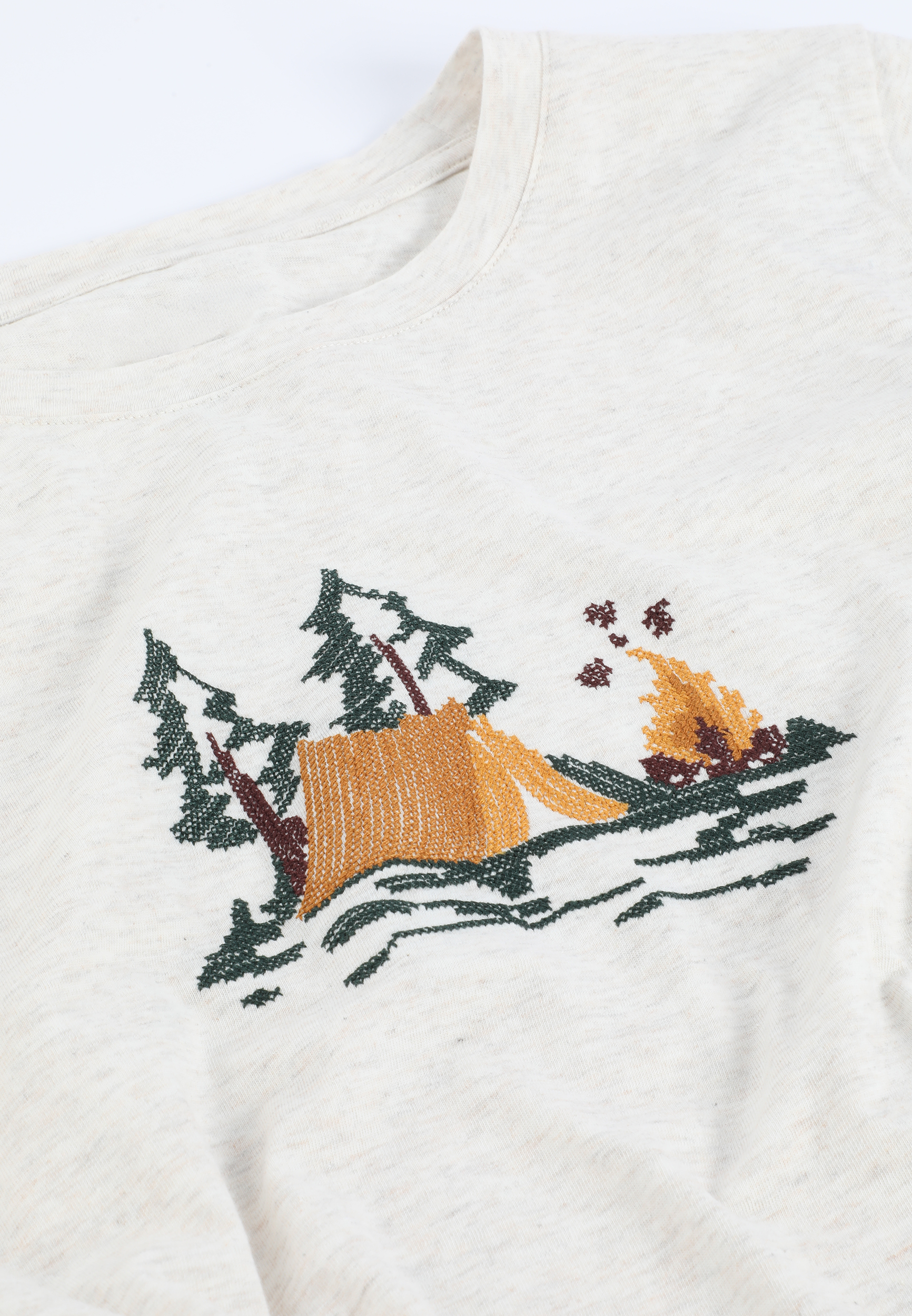 Embroidered Camp Scene Classic Fit Graphic Tee, C2445, large