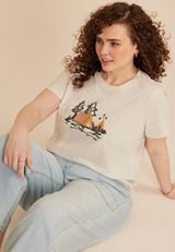 Plus Size Embroidered Camp Scene Classic Fit Graphic Tee, C2445, small