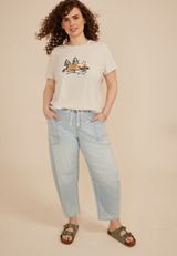 Plus Size Embroidered Camp Scene Classic Fit Graphic Tee, C2445, small