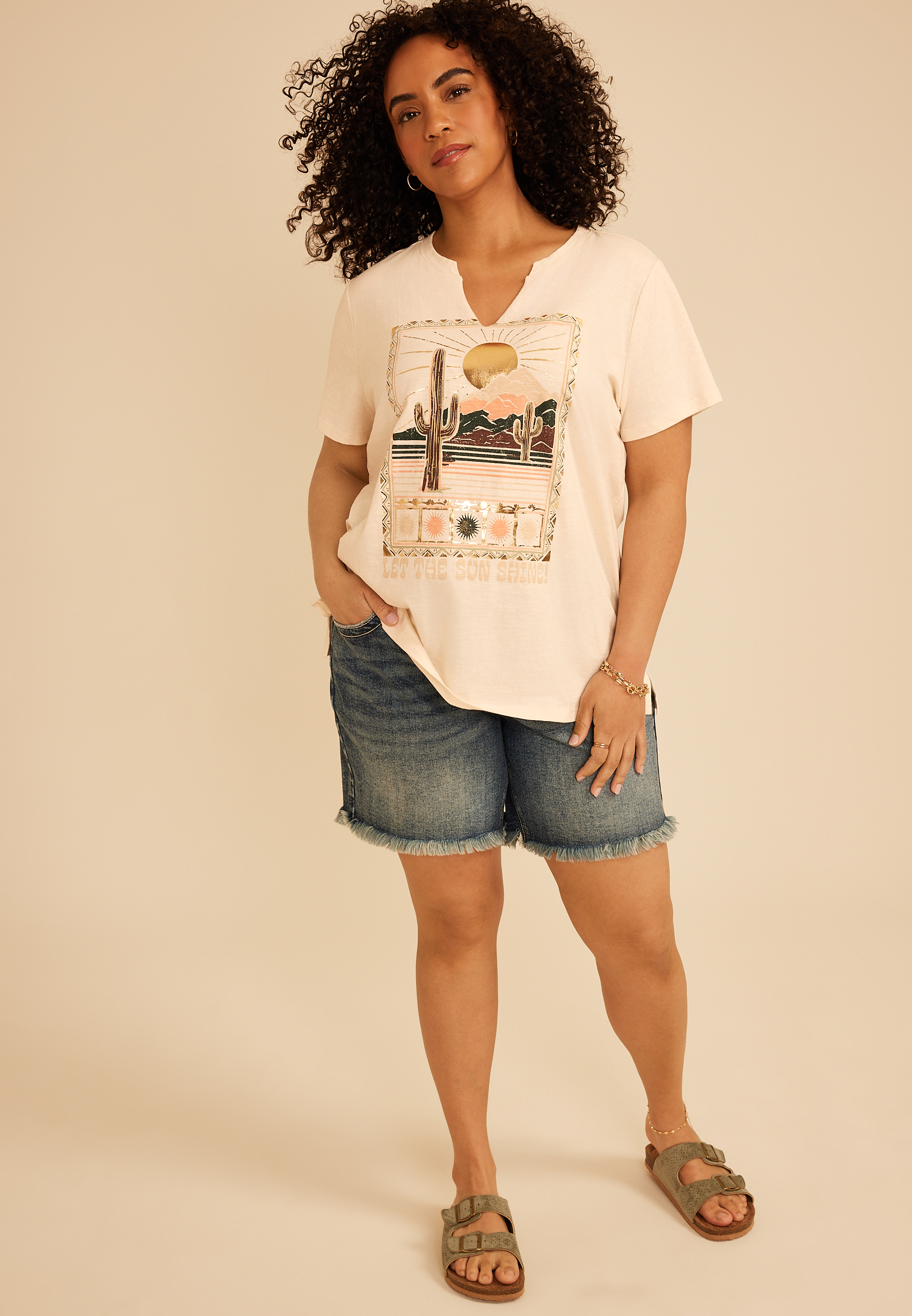 Plus Size Metallic Desert Scenic Classic Fit Graphic Tee, C2972, large