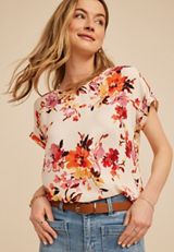 Delton Floral Zipper Back Blouse, C1524, small