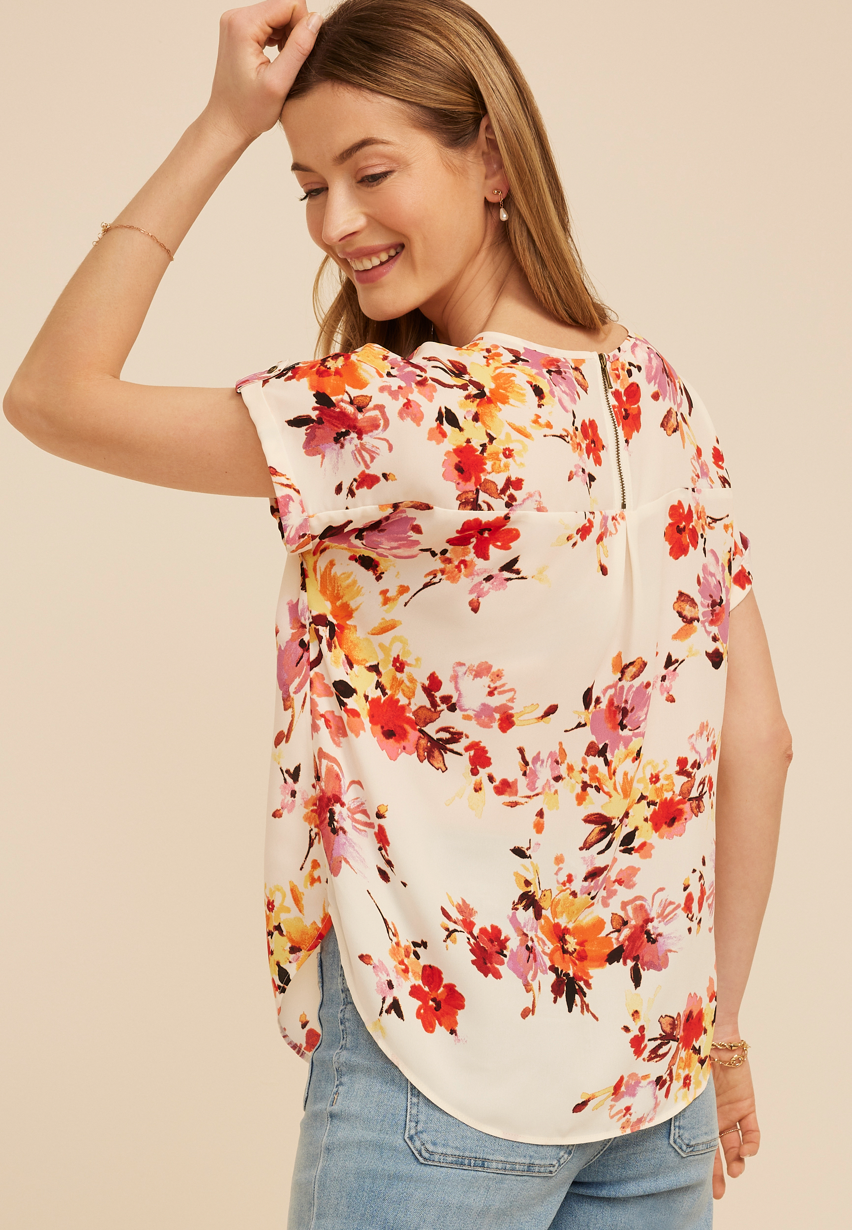 Delton Floral Zipper Back Blouse, C1524, large