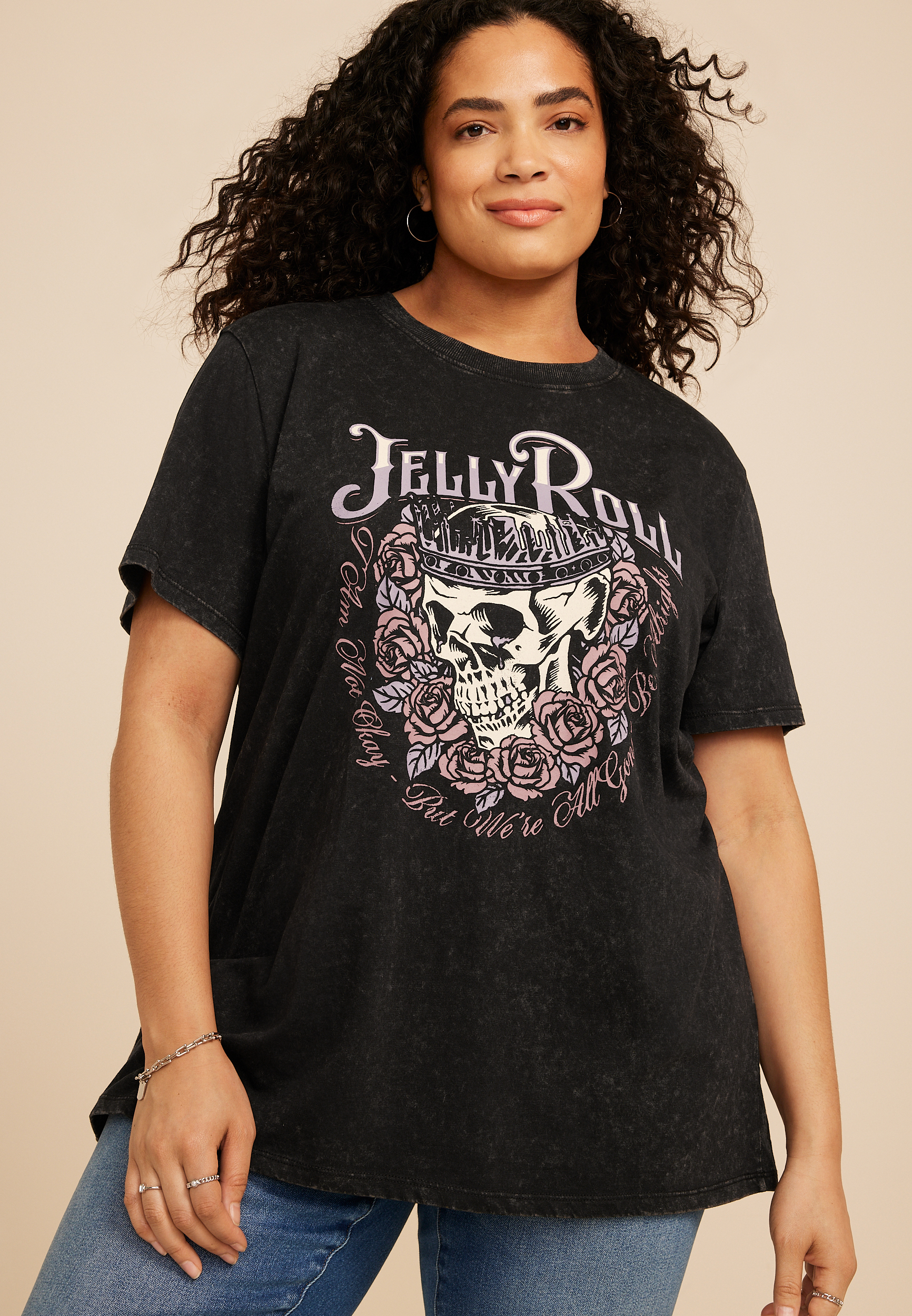 Plus Size Jelly Roll Oversized Fit Graphic Tee, BLACK, large