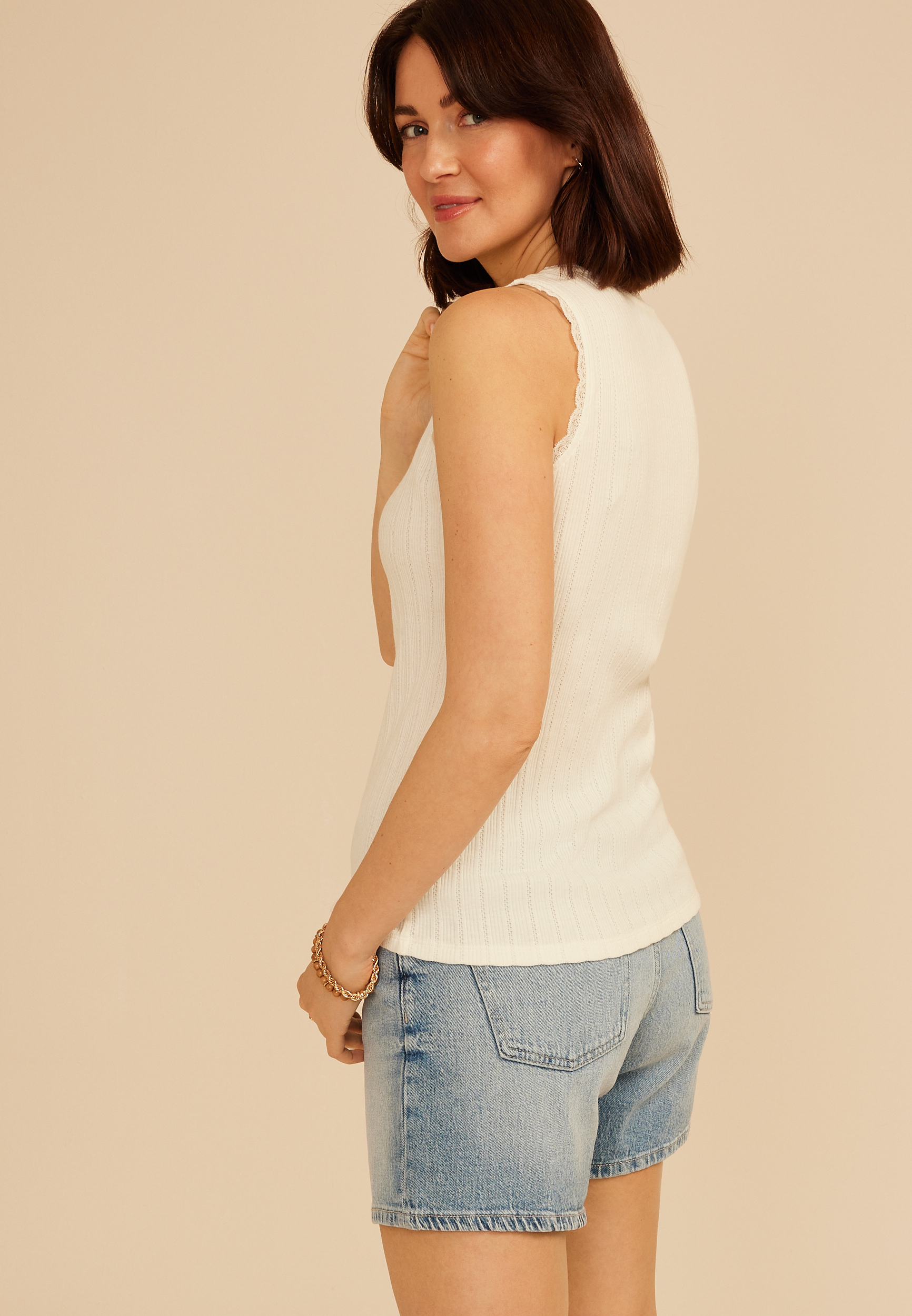Pointelle Lace Trim Tank Top - thumbnail 5