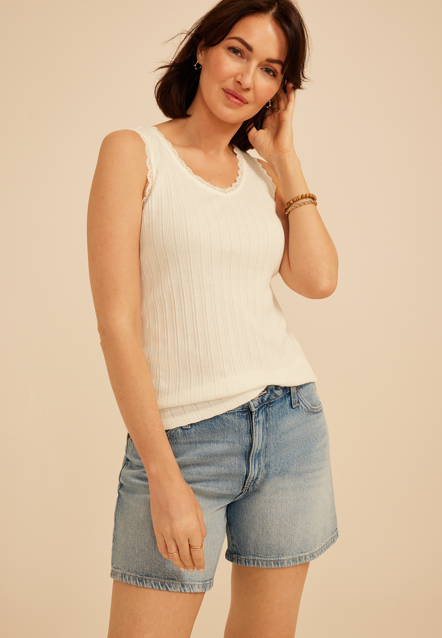 Pointelle Lace Trim Tank Top - thumbnail 6