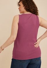 Plus Size Pointelle Lace Trim Tank Top, C4867, small