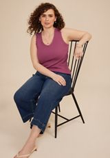 Plus Size Pointelle Lace Trim Tank Top, C4867, small