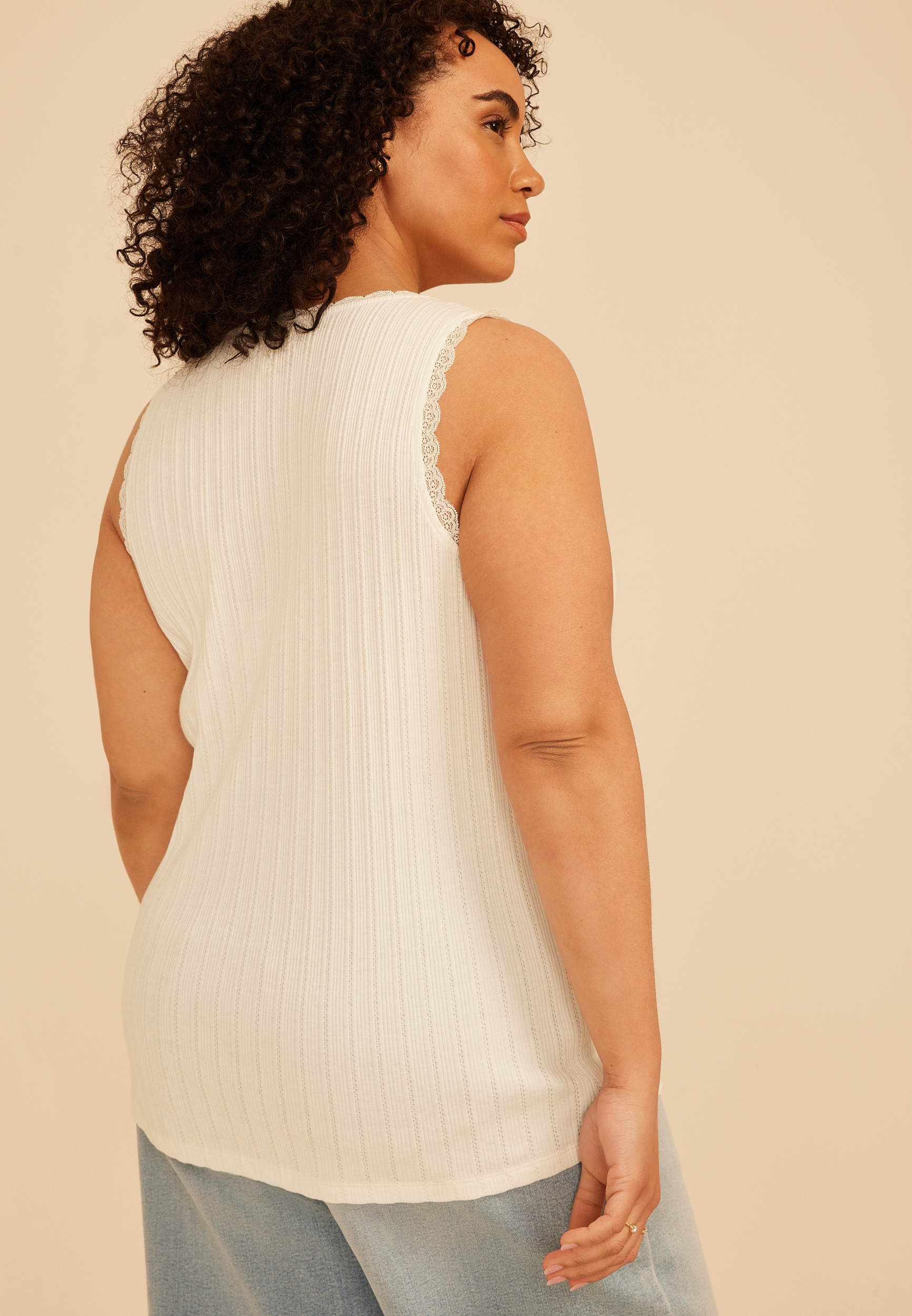 Plus Size Pointelle Lace Trim Tank Top - thumbnail 2