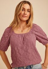 Jacquard Textured Puff Sleeve Top, PURPLE, small