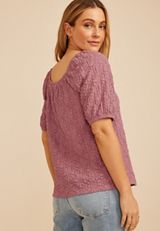 Jacquard Textured Puff Sleeve Top, PURPLE, small