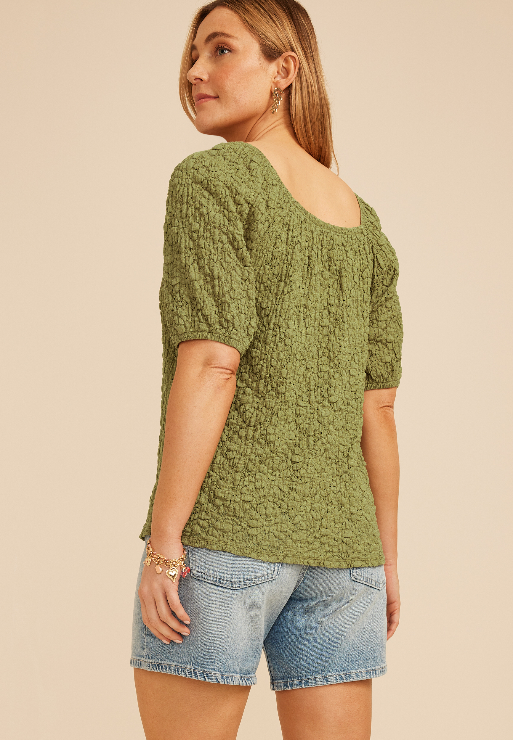Jacquard Textured Puff Sleeve Top - thumbnail 5