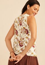 Floral Print Ruffle Trim V Neck Tank Top, C1524, small