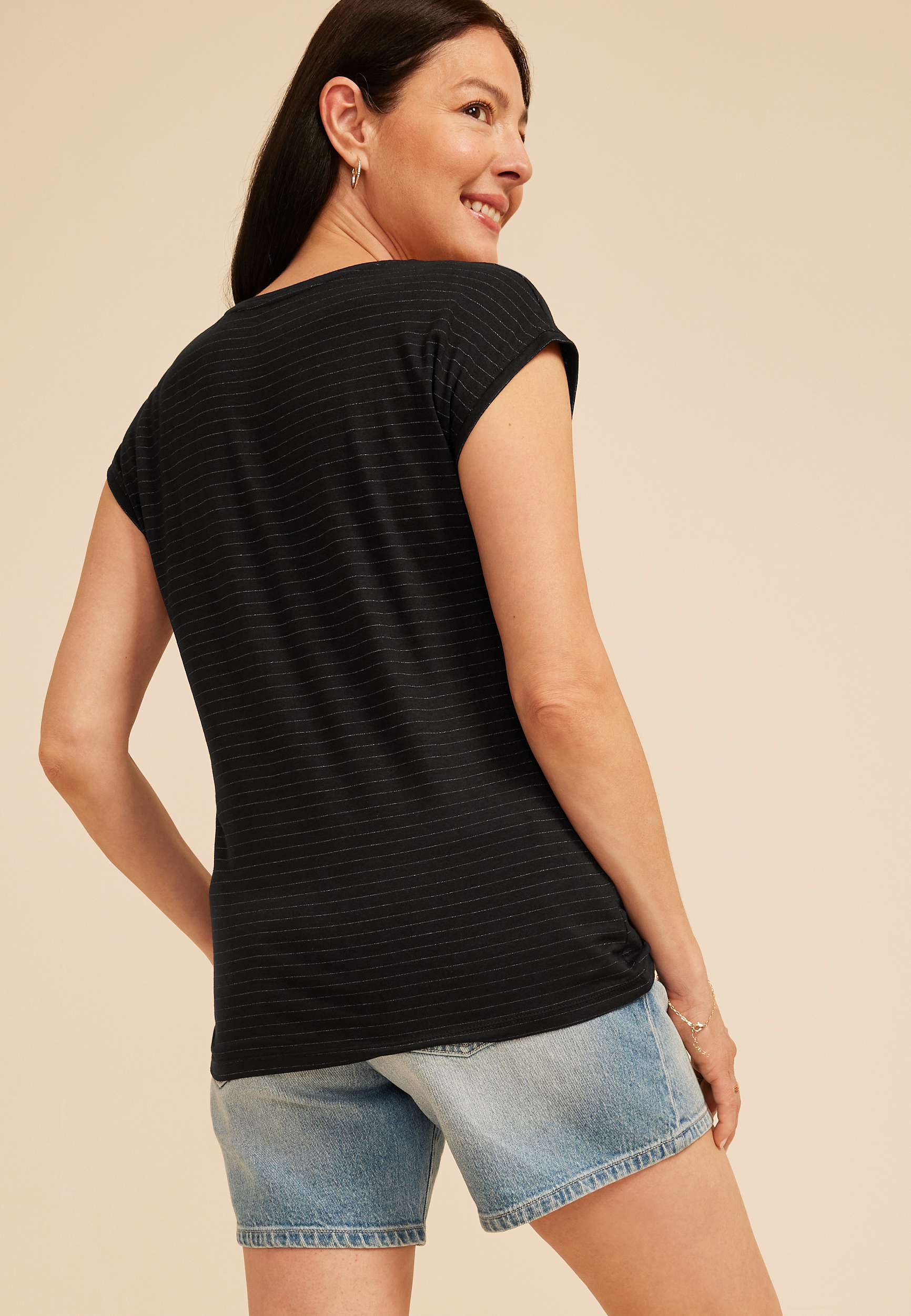 24/7 Metallic Stripe Scoop Neck Tee