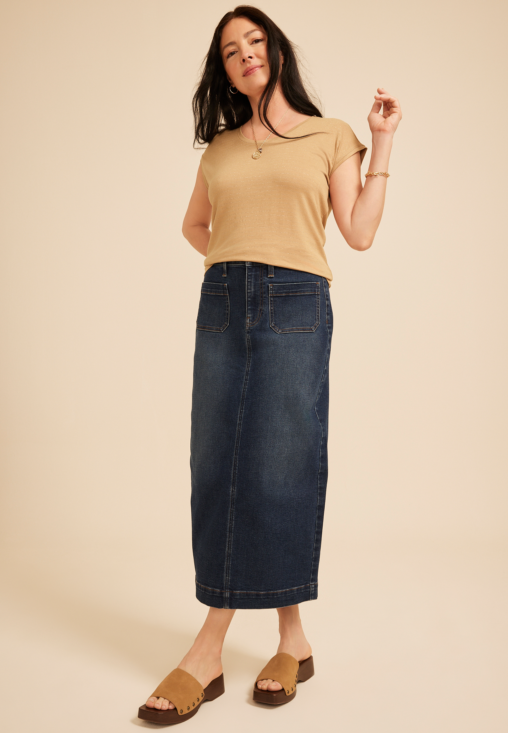 24/7 Metallic Stripe Scoop Neck Tee