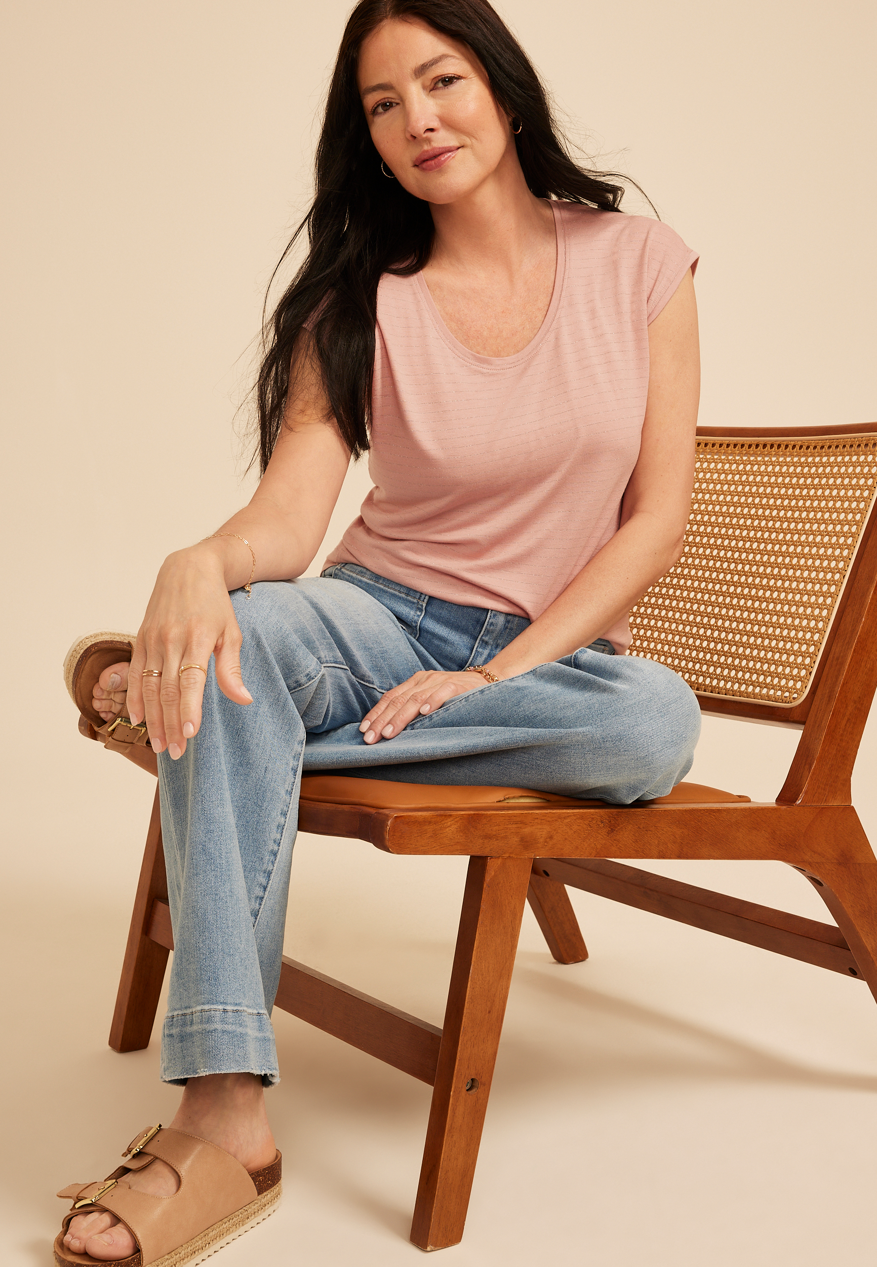 24/7 Metallic Stripe Scoop Neck Tee